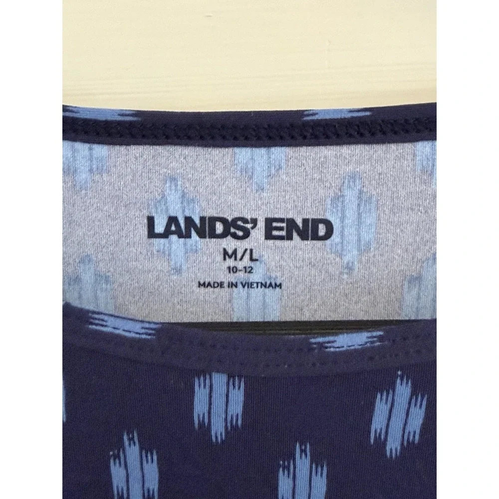 Lands' End Women's Blue Rash Guard Swim‎ Shirt Tropical Floral UPF Active Sz M/L
